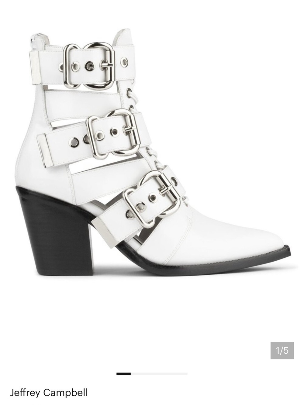 Jeffrey Campbell Cáceres White Triple-Buckle Cutout Ankle Boot